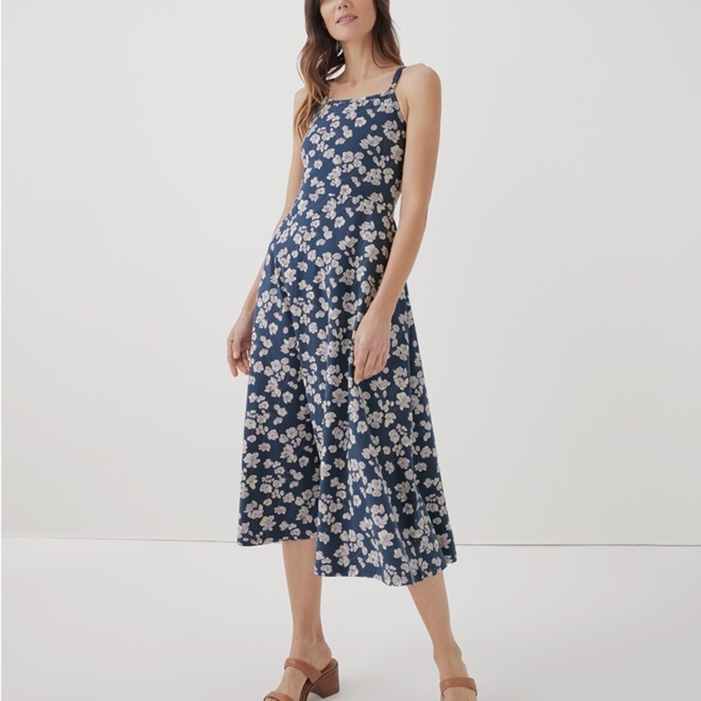 Pact Women's French Navy Shoreline Floral Fit & Flare Midi Dress